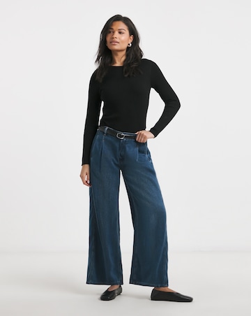 Simply Be Mid Blue Draped Lyocell Denim Wide Leg Jeans