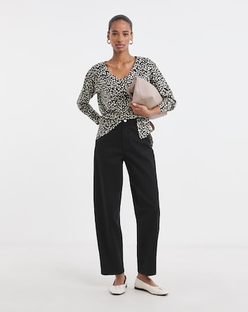 Pure Cotton Striped Animal Print Slouch 3/4 Sleeve Longline Top