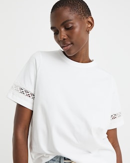 Pure Cotton White Lace Insert T-shirt