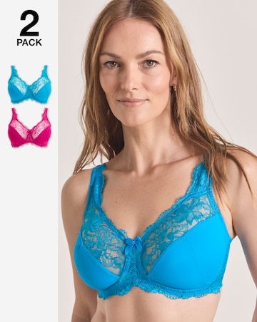 Pretty Secrets 2 Pack Ella Lace Non Wired Full Cup Bras B-H - Pink/Teal