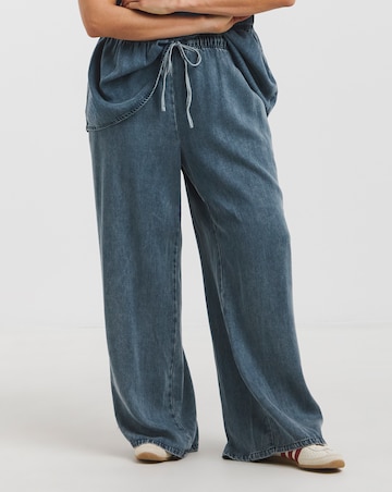 Simply Be Light Wash Denim Lyocell Tie Front Palazzo Jeans