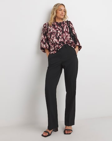 Womens Crew Neck Blouson Sleeve Blouse - Abstract