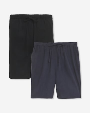 2 Pack Black/Navy Linen Mix Knee Length Shorts