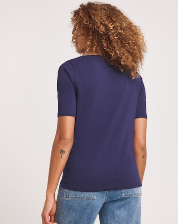 Navy Drape Detail Short Sleeve Top