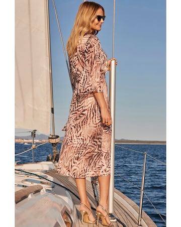 Sosandar Natural Animal Print Tie Waist Wrap Midi Dress