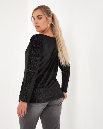 Black Velvet Glitter Ruched Top