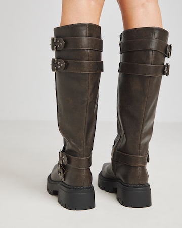 Hendrix Chunky Buckle Biker Boots - Extra Wide Fit (EEE) & Super Curvy Calf