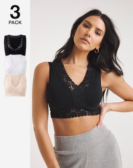 Pretty Secrets (3 Pack) Lace Trim Comfort Tops (Fits Up To D) Black/Blush/White