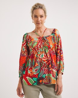 Multi Print Strap Detail Top