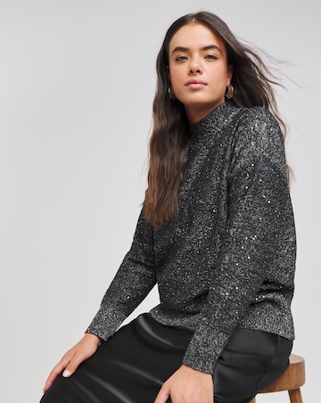 Black Sequin High Neck Jumper