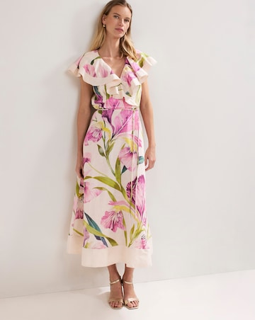Phase Eight Matilda Floral Linen Ruffle Midi Dress