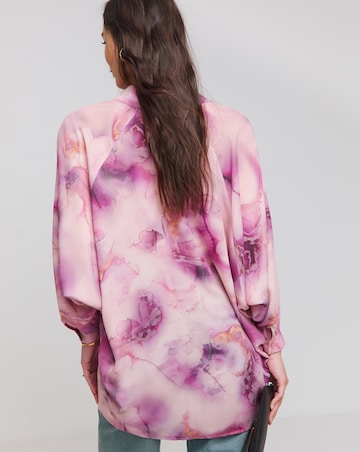 Flounce London Pink Chiffon Marble Print Cuff Detail Blouse