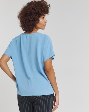 Blue V Neck Textured Boxy Blouse