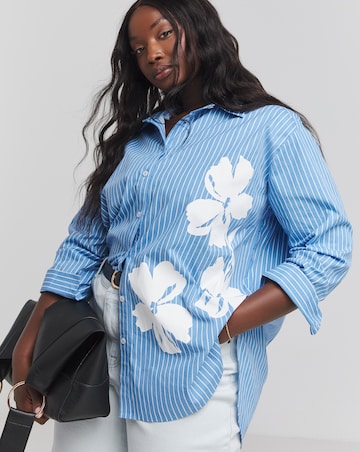 Placement Print Oversized Striped Poplin Shirt