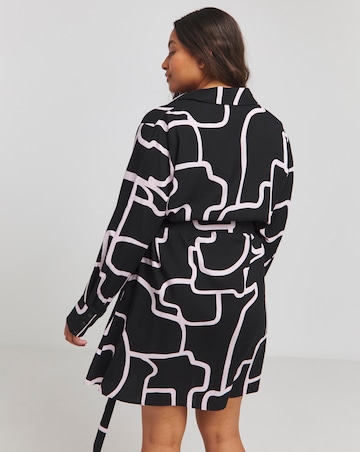 Black Print Long Sleeve Shirt Dress