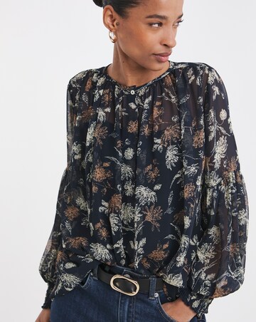 Blouson Sleeve Collarless Georgette Blouse