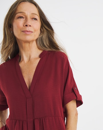 Collarless Placket Detail Smock Dress