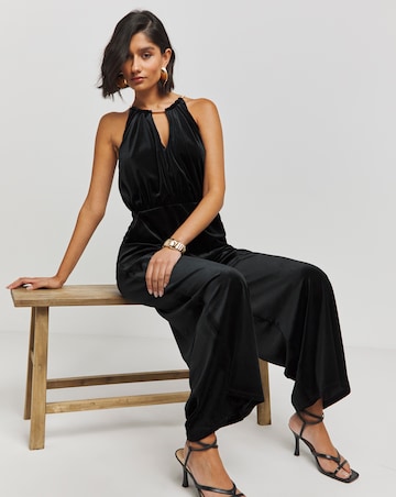Black Velour Wide Leg Jumpsuit