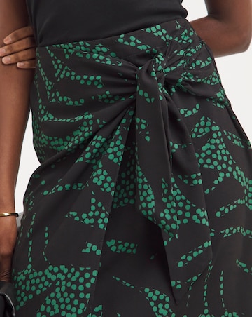 Green Printed Fixed Wrap Skirt