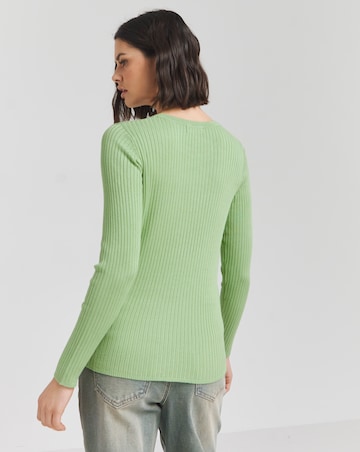 Green Long Sleeve Rib Crew Neck Jumper