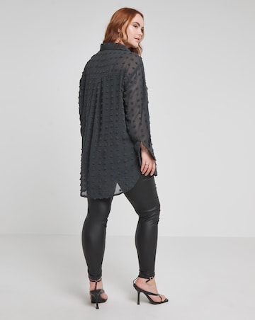 Charcoal Grey Relaxed Dip Back Georgette Dobby Shirt