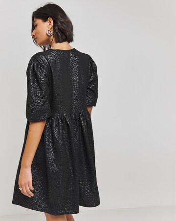 Animal Jersey Jacquard Tie Front Smock Dress With Pockets