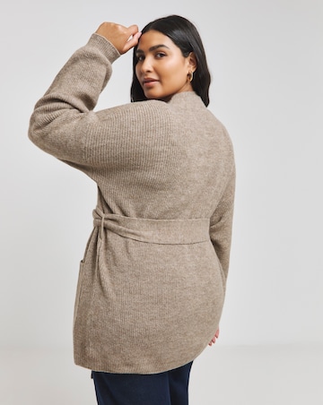 Brown Belted Volume Sleeve Cardigan