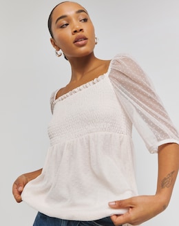 Square Neck Shirred Dobby Top