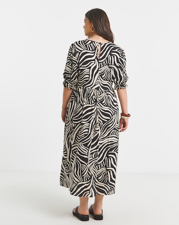 Simply Be Mono Zebra Print Spun Viscose Midi Dress With Pockets