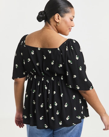 Simply Be Black Ditsy Crinkle Short Sleeve Tie Front Blouse