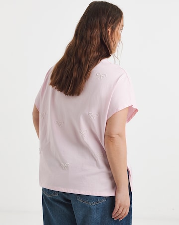 Simply Be Pink Pearl Bow Trim T-Shirt