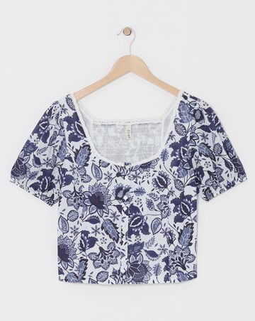Anise Navy Print Button Front Co-Ord Top