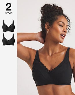 Pretty Secrets (2 Pack) Full Cup Non Wired Bras (B-G) Black/Black