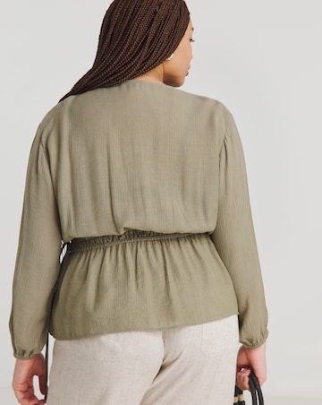 Simply Be Khaki Plunge Elasticted Waist Long Sleeve Blouse