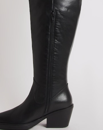 Zena Leather Western Cowboy Over Knee Boots Extra Wide Fit (EEE) Curvy Plus Calf