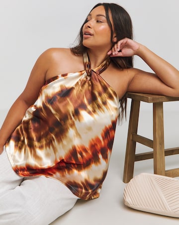 Simply Be Tie Dye Print Halterneck Satin Blouse