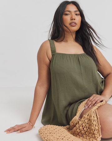 Simply Be Khaki Crinkle Ruched Strap Cami