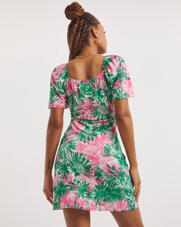 Tropical Floral Print Twist Front Skater Dress