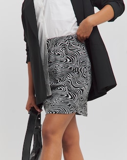 Mono Swirl Ponte Curved Hem Mini Skirt