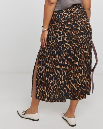 Leopard Print Side Split Midi Skirt