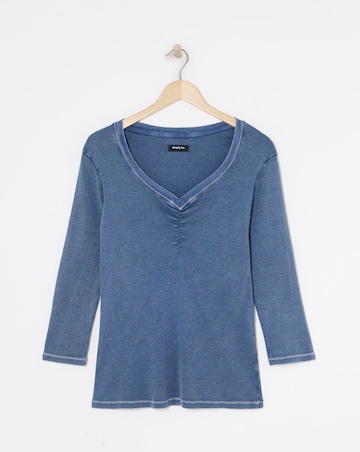 Simply Be Blue Acid Wash V Neck Top