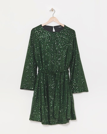 Green Sequin Skater Dress