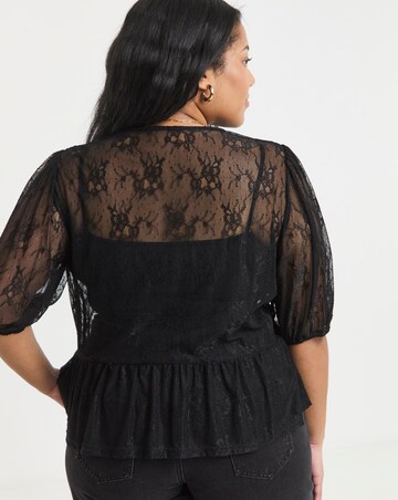 Simply Be Black Lace Tie Front Top