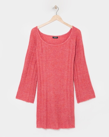 Pink Rib Slash Neck Knitted Mini Dress