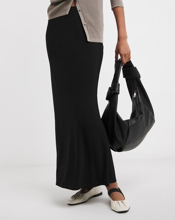 Black Slinky Jersey Pull On Maxi Slip Skirt