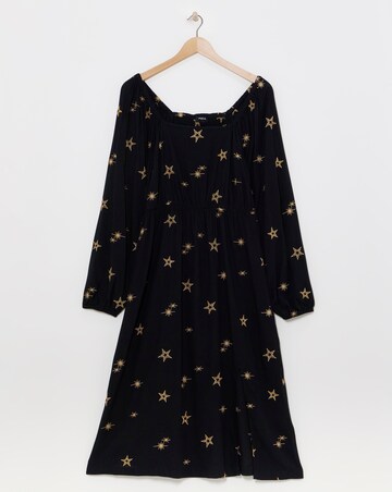 Simply Be Black With Gold Star Embroidered Midi Dress