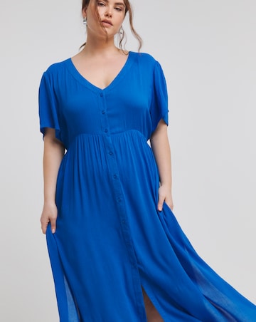Simply Be Blue Crinkle Button Up Maxi Dress