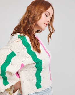 Native Youth Multi Stripe Intarsia Scallop Detail Knited Top