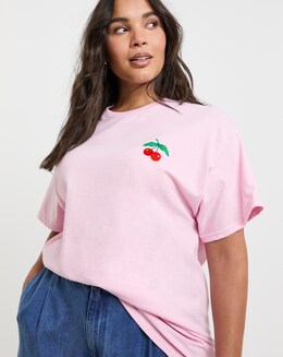Simply Be Cherry Embroidered T-Shirt