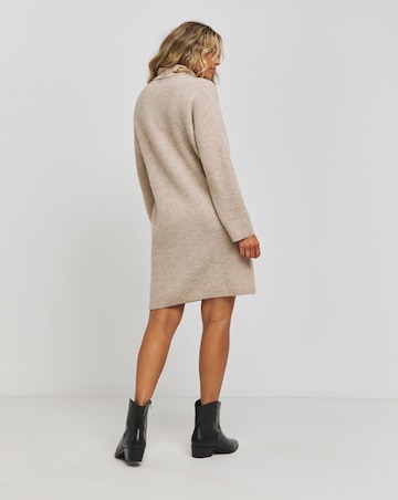 Oatmeal Roll Neck Knitted Mini Dress